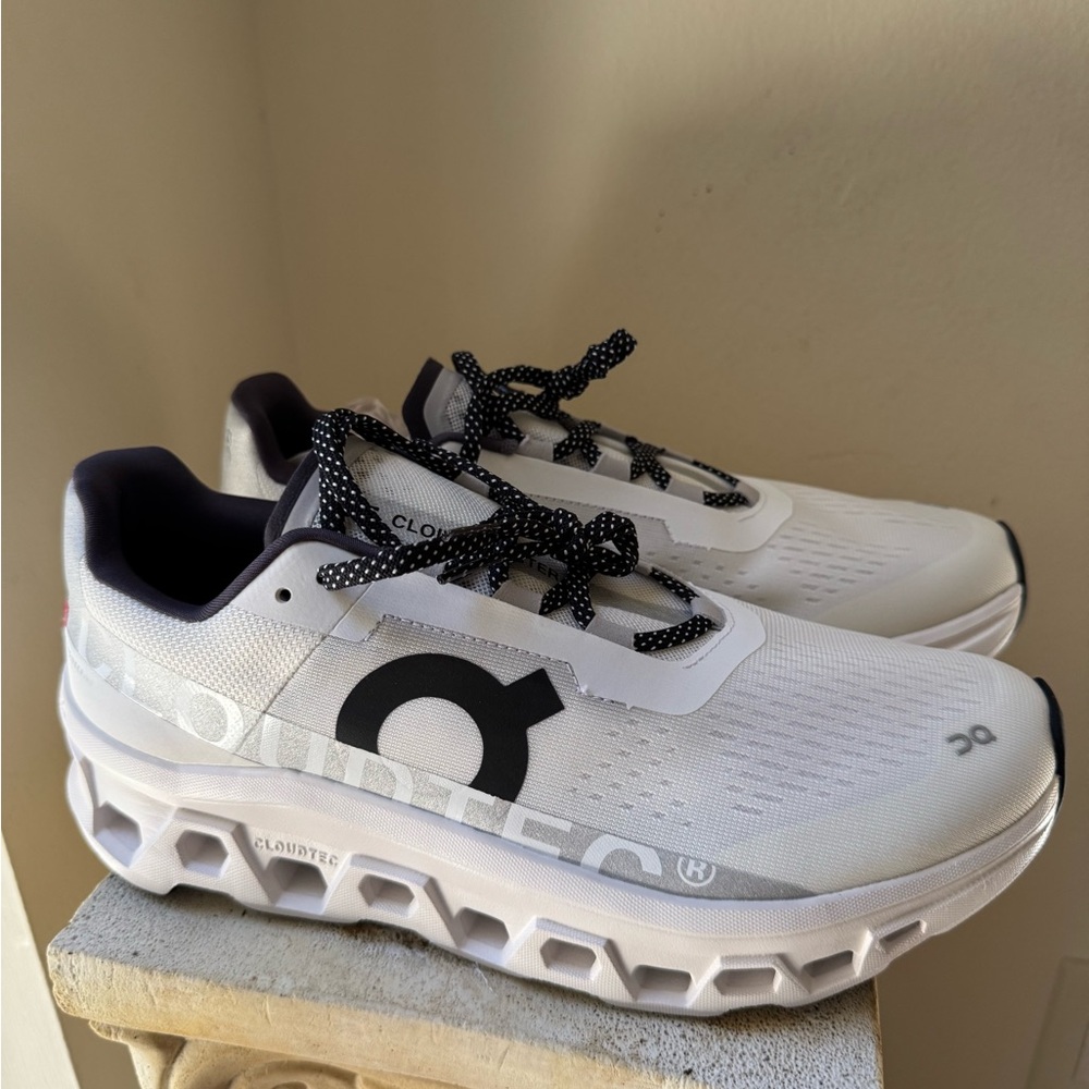On Men’s cloudmonster size 11.5. Brand new black and white